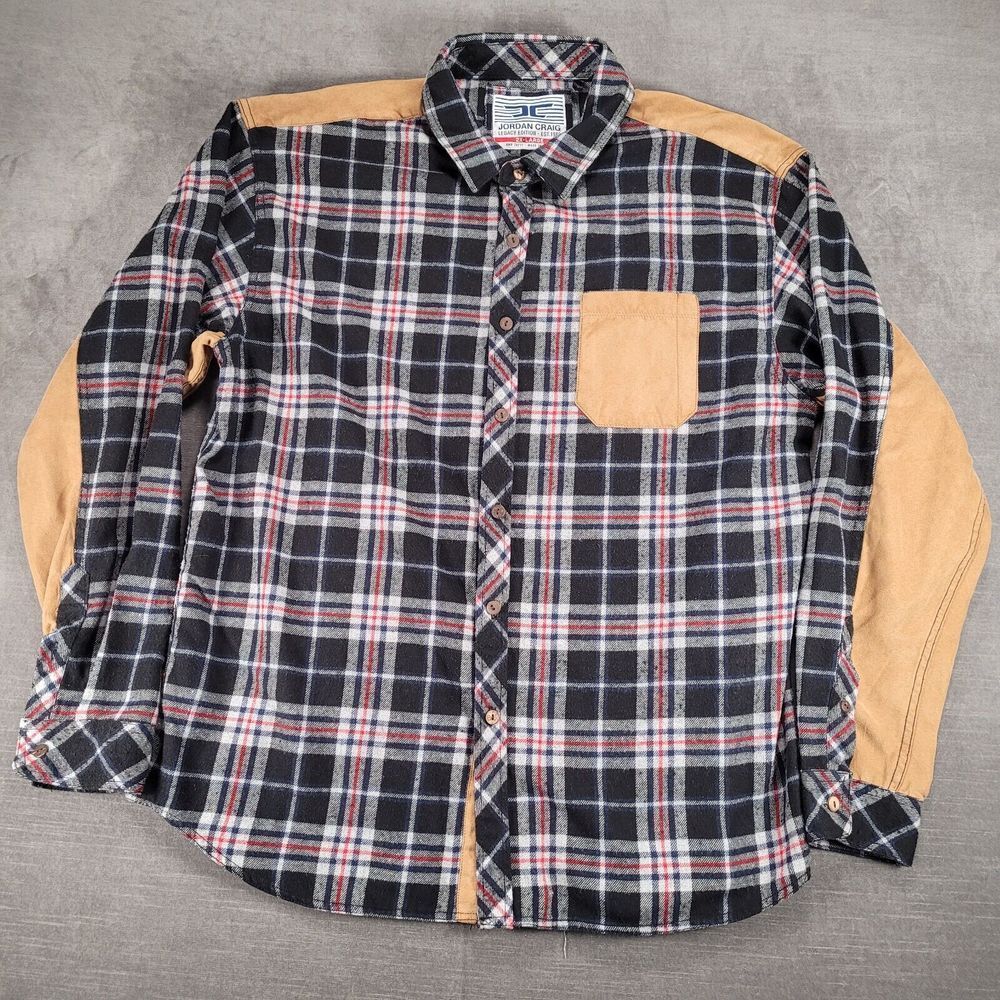 Jordan Craig Legacy Edition Flannel Shirt Black Red‎ Leather Mens Size 2XL XXL